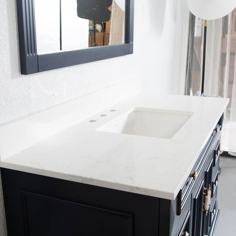 35'' H X48''W Solid Wood Bath Vanity with Stain-resistant Carrera White Quartz Top and Single Sink