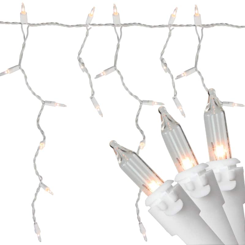 50-Count White Icicle Mini Christmas Light Set 10.75' White Wire