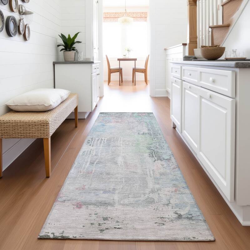 Premium Washable Super Soft Abstract Watercolor Mayfield Rug - Blue - 2'3" x 7'6"