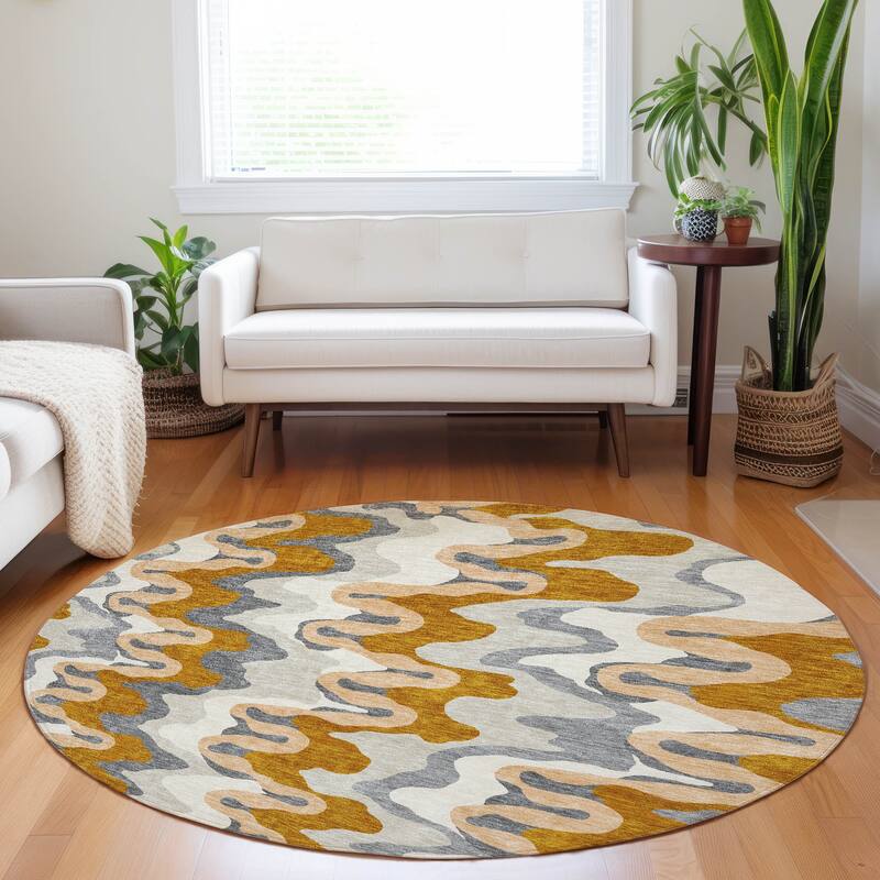 Premium Washable Super Soft Abstract Stripes Mayfield Rug - Terracotta - 8' x 8' - Round