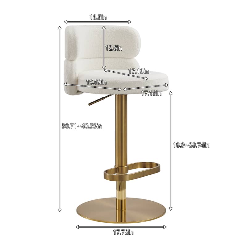 Modern Velvet Bar Stool with Height Adjustment and 360-Degree Swivel
