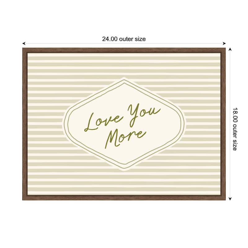 Kate and Laurel Retro Love You More Sage Green Striped by Lucky Guava Framed Canvas Wall Art Print