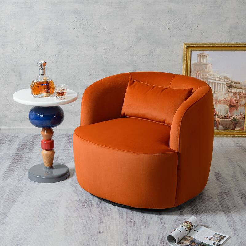 KINWELL 34" Wide Velvet Upholstered Swivel Accent Chair with Toss Pillow