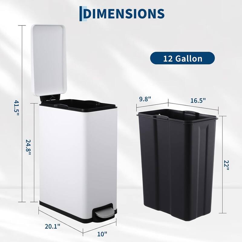 12 Gal + 2.6 Gal Stainless Steel Slim Trash Can Combo Set for Kitchen, Bathroom