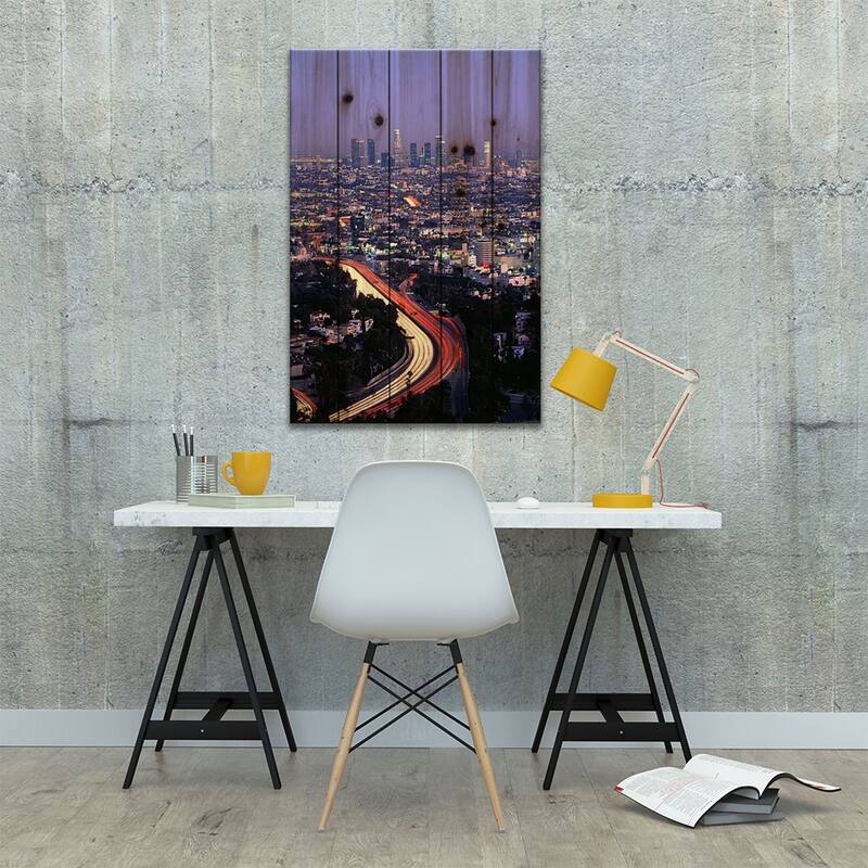 Hollywood Freeway Los Angeles CA Print On Wood by Panoramic Images - Multi-Color