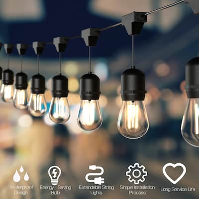 Outdoor LED String Lights Commercial Grade Weatherproof Patio Lights - Black