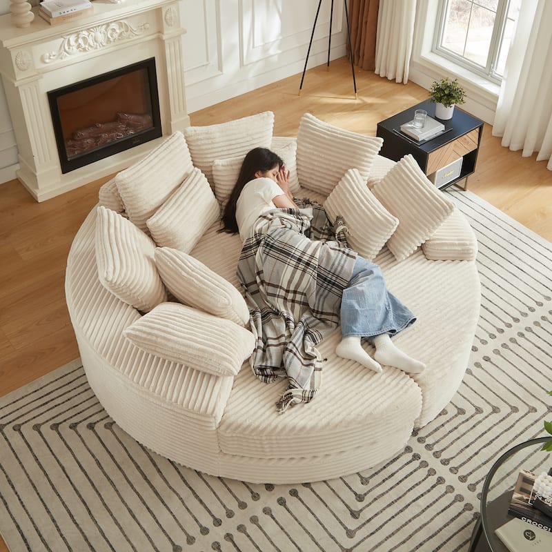 78.5-inch Corduroy Round Oversized Recliner,Converts into Two Recliners,2-In-1 Sofa Bed - Beige