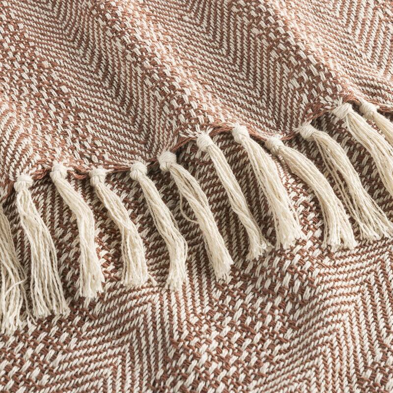 Indigo Road by Egypt Sherrod Anella Chevron Stripe Tasseled Cotton Rich 1-Piece Throw