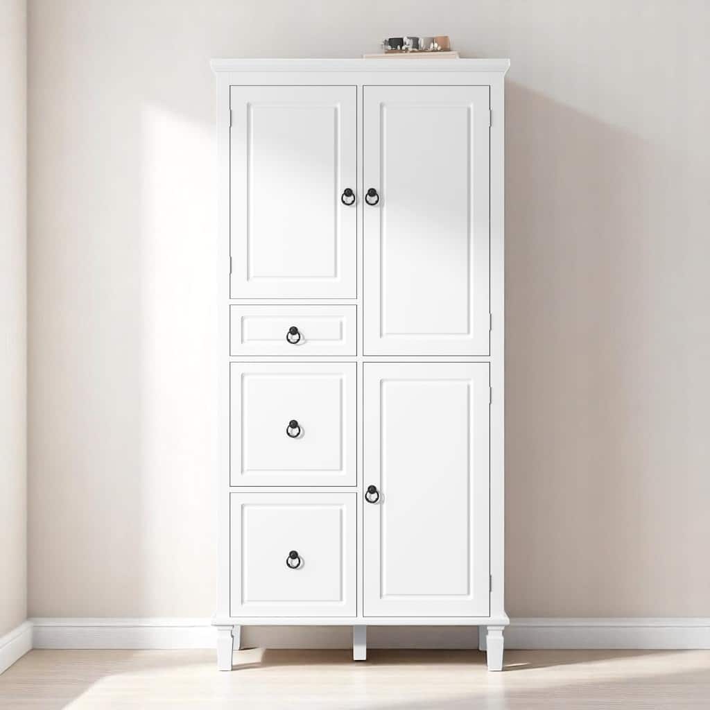 61.7'' Multi-Functional Storage Cabinet with Doors & Drawers, Adjustable Shelves, MDF Solid Wood Frame, White