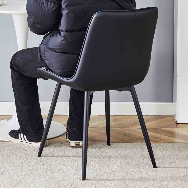 Dining Chair Set of 4 PU Extended Seating with Black Metal Legs