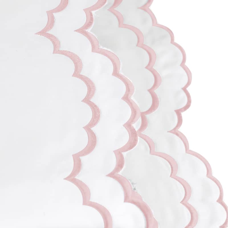 Percale Cotton Double Scalloped Embroidered Crisp Sheet Set - King Pillowcases - Rose