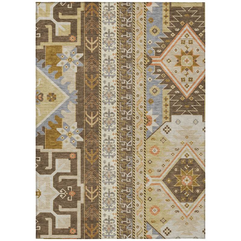 Machine Washable Indoor/ Outdoor Boho Tribal Chantille Rug