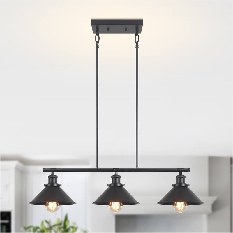 Starsky 3-Ligh Mid-Century Modern Cone Linear Kitchen Island Chandelier