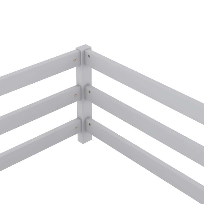 Toddler Montessori Bed Kids Floor Bed Frame with Fences, No Slats Wood Frame Bed for Kids Girls Boys Children's Room