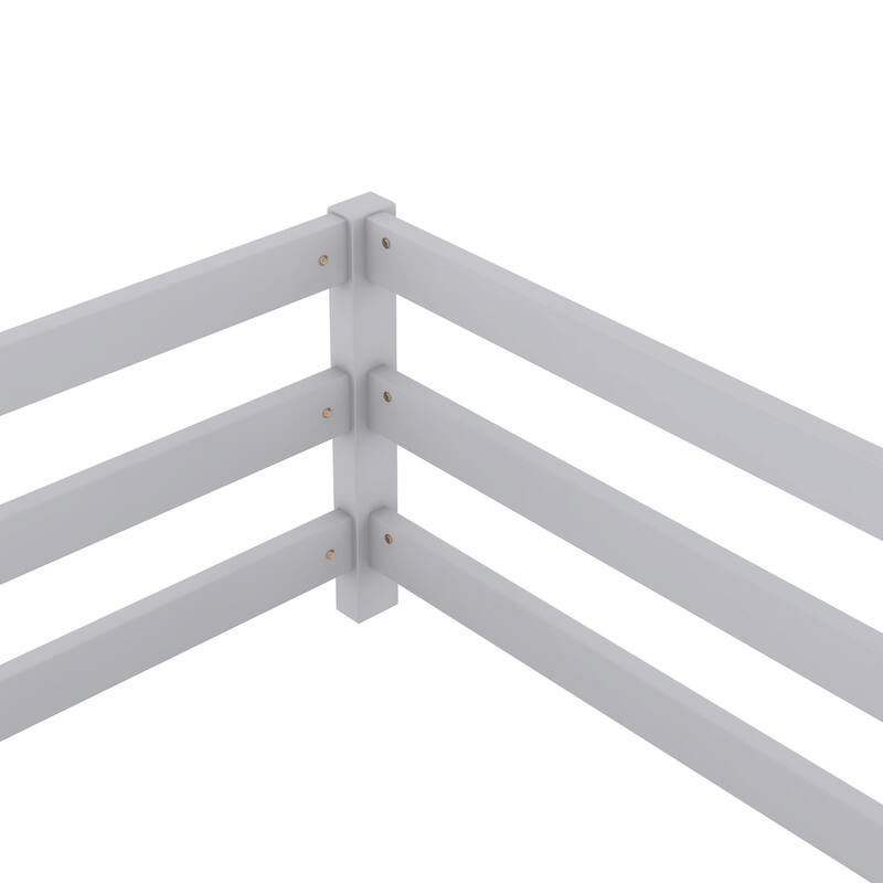 Twin/Full Montessori Floor Bed with Safety Fence - Wood Kids Floor Bed for Boys & Girls