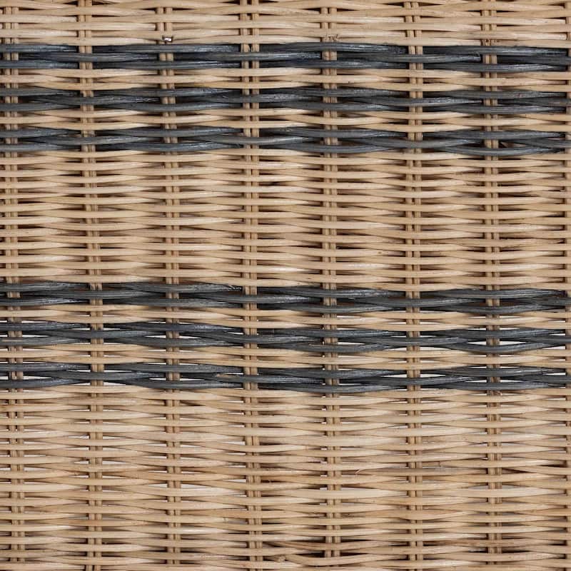 Elda Natural Rattan Accent Chair - Wicker Barrel-Back Chair with Two-Tone Woven Stripes and Cushion, Coastal Boho Style Seating