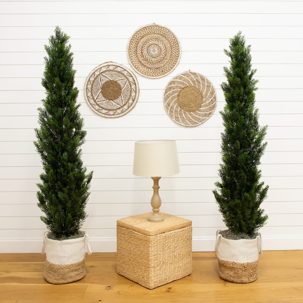 Cedar Artificial Topiary Tree with Planter - 6' - Set of 2