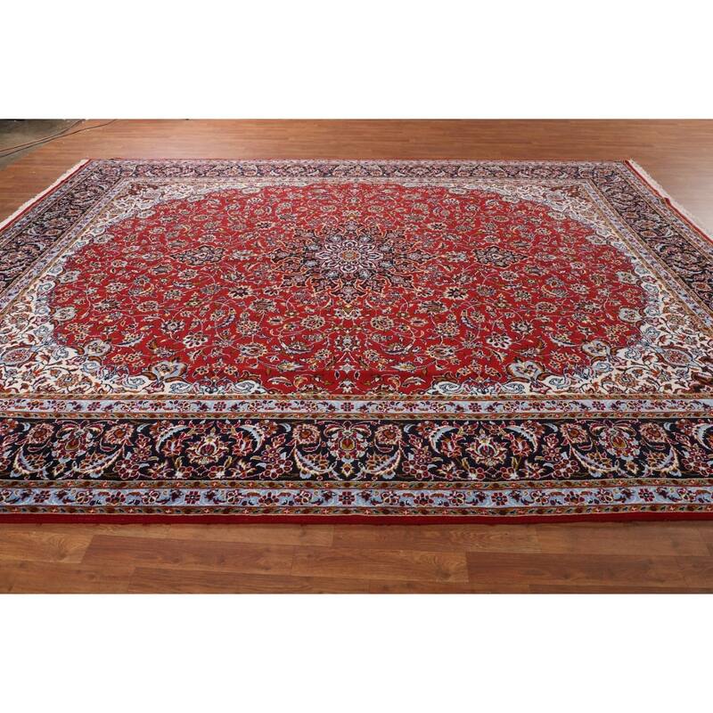 Red Floral Kashan Turkish Area Rug Home Decor Machine-Made Carpet - 9'9" x 13'4"