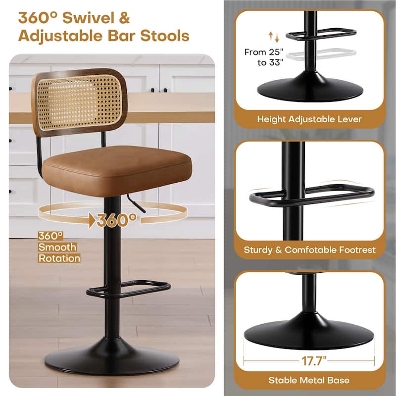 Adjustable Height Swivel Bar Stools with Back and Footrest - 17.7"W x 15.75"D x 35"-42.9"H