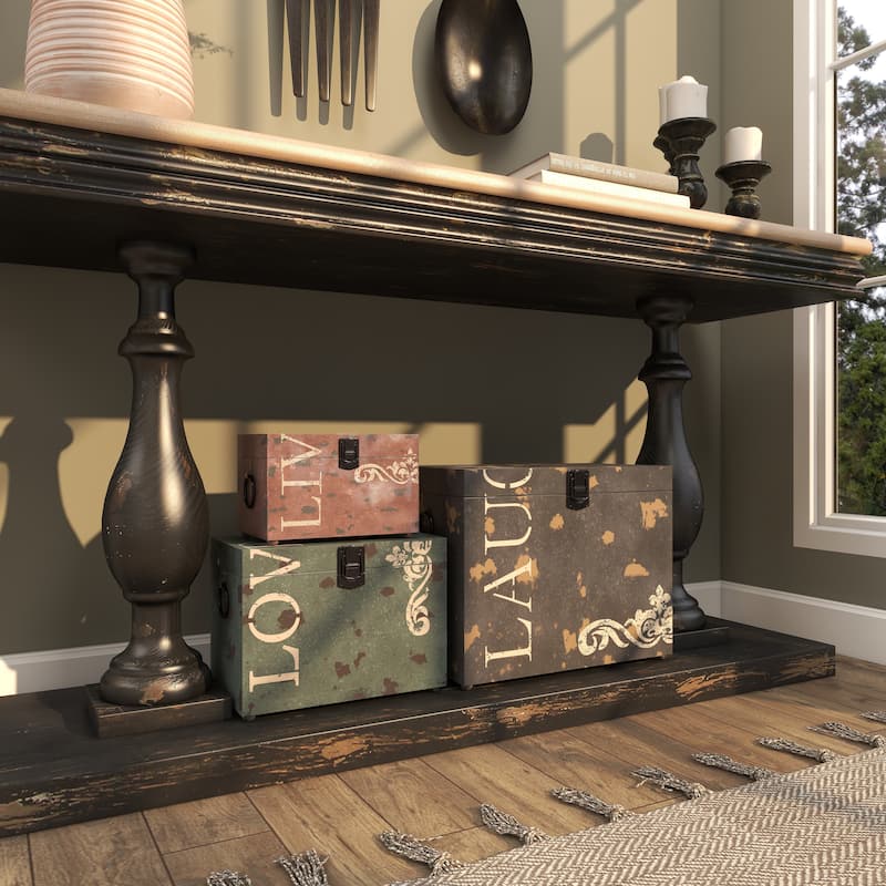 Multi Colored Metal Live Love Laugh Box with Hinged Lid (Set of 3)