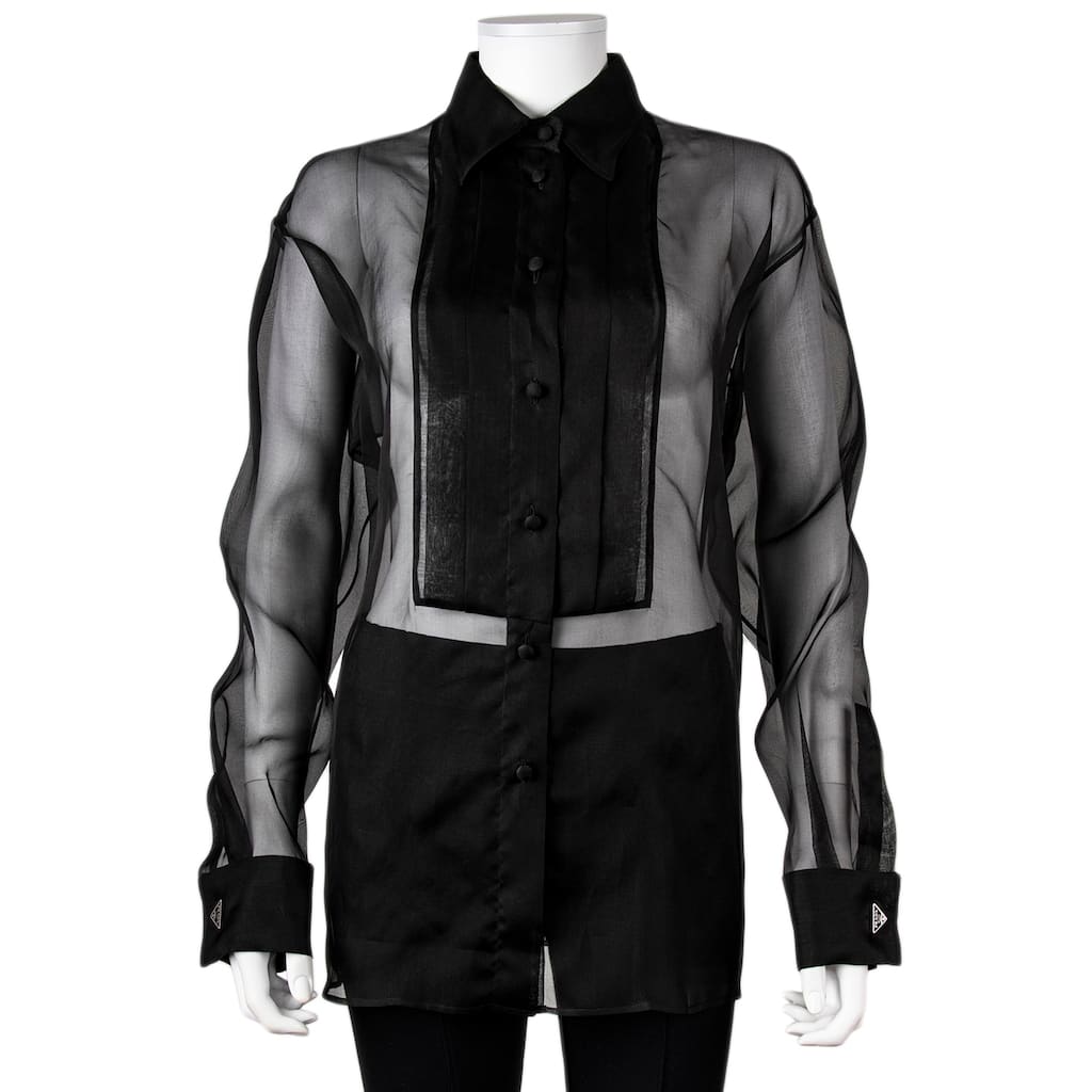 Prada Sheer Organza Shirt with Triangle Logo Cufflinks