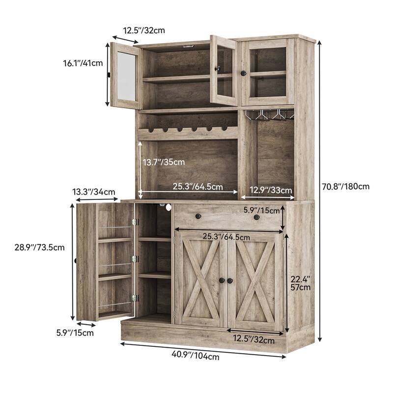 Moasis 71''H Kitchen Pantry Storage Cabinet with Power Outlet Tall Cabinet with Doors Shelves & Drawer Buffet Cabinet