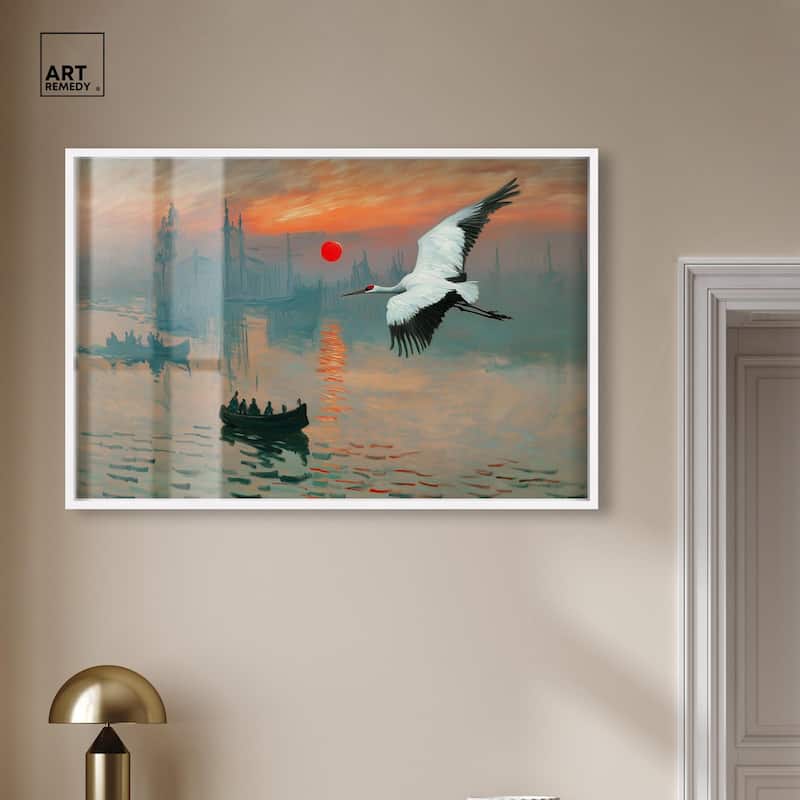 Crane Sunset Shadowbox by Art Remedy