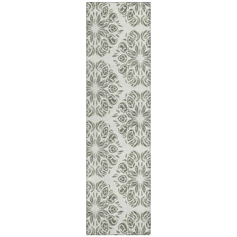 Machine Washable Indoor/ Outdoor Damask Pearl Chantille Rug