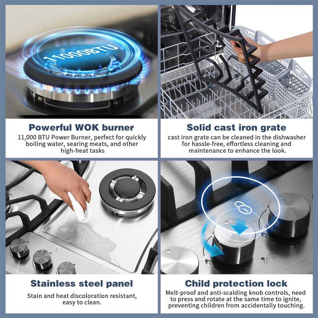 5 Burner Propane Gas Cooktop with Griddle, LPG/NG Dual Fuel Stove Top