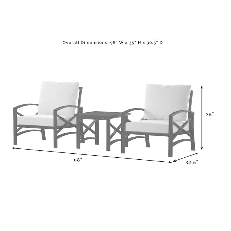 Crosley Kaplan 3Pc Outdoor Chair Set - 98"W x 30.5"D x 35"H