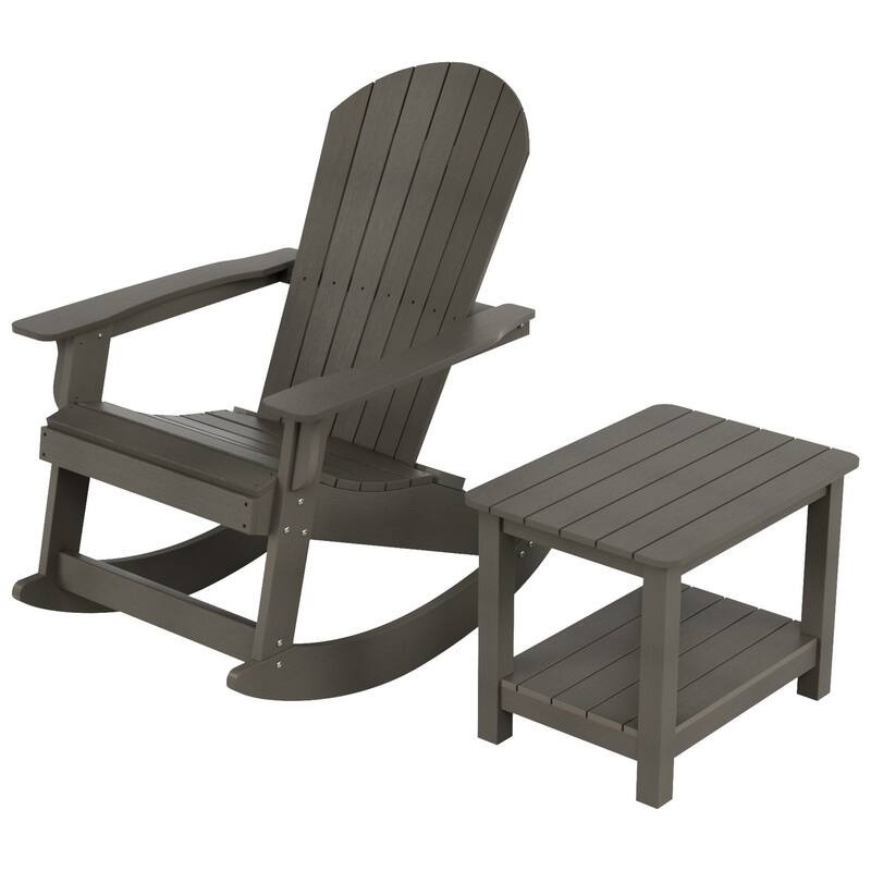 Vineyard HIPS Outdoor Eco-Friendly All Weather Seashell Rocking Adirondack Chair with Side Table (2-Piece Set)