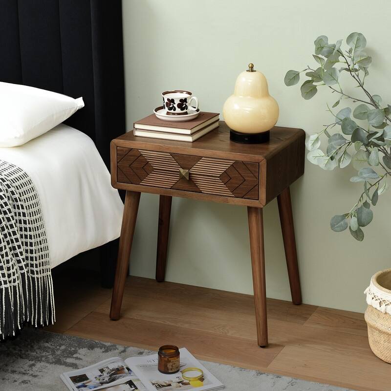 Mid-Century Modern Nightstand with Drawer - Brown with 1 drawer - 1-drawer