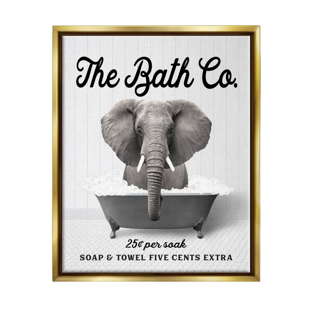 Stupell Vintage Bathtub Elephant Framed Floater Canvas Wall Art Design by Lettered and Lined