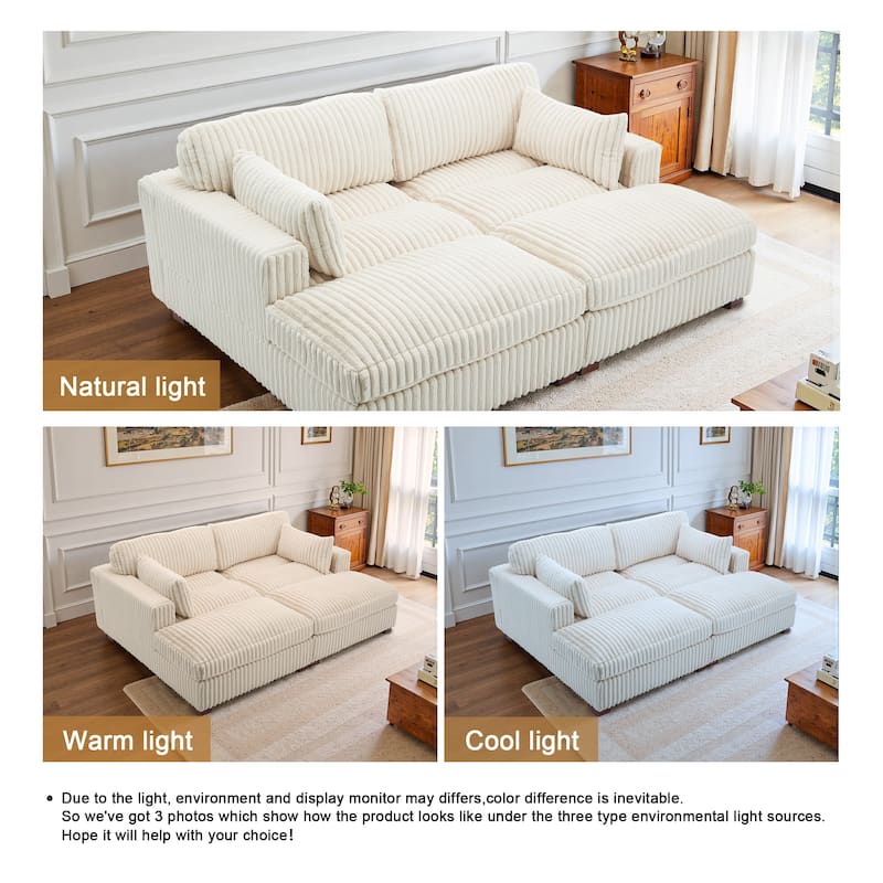 82" W Plush Corduroy Modular Sectional Sofa Chaise Lounge