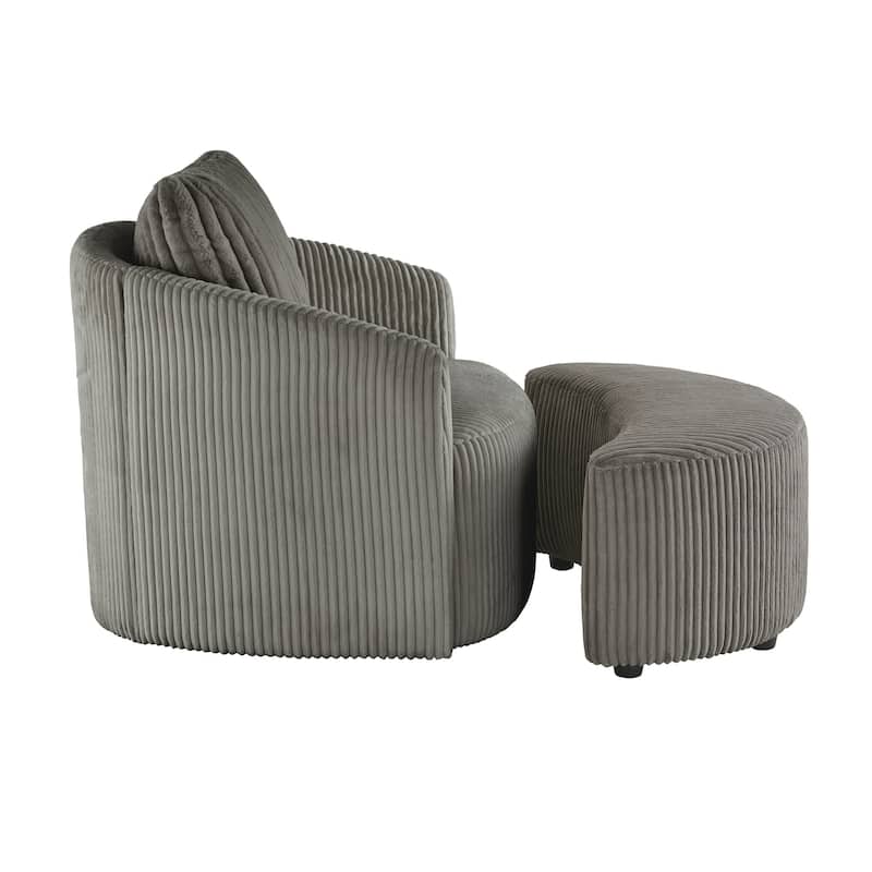Sligo Oversized Wale Corduroy Swivel Accent Chair with Furry Channel Pillow and Ottoman by iNSPIRE Q Bold