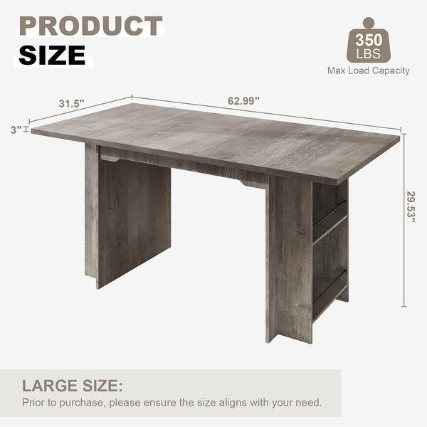 Rectangle Kitchen Table with Side Storage Shelves,63 Inch Farmhouse Dining Table for 4-6 People