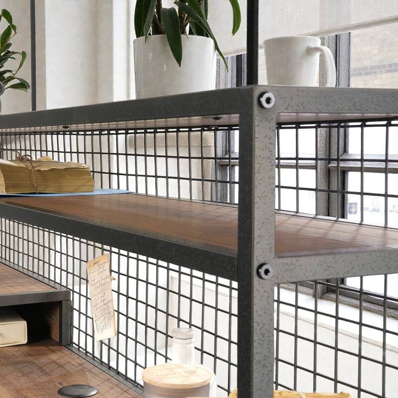 Industrial L Shaped Desk with 2 Drawers and Shelves, Computer Desk with Cable Management and Metal Frame