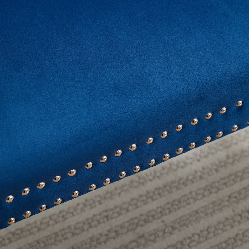 Roomfitters Upholstered Loveseat Bench with Nailhead Trim and Silver Legs, Modern High Back Settee for Dining Room