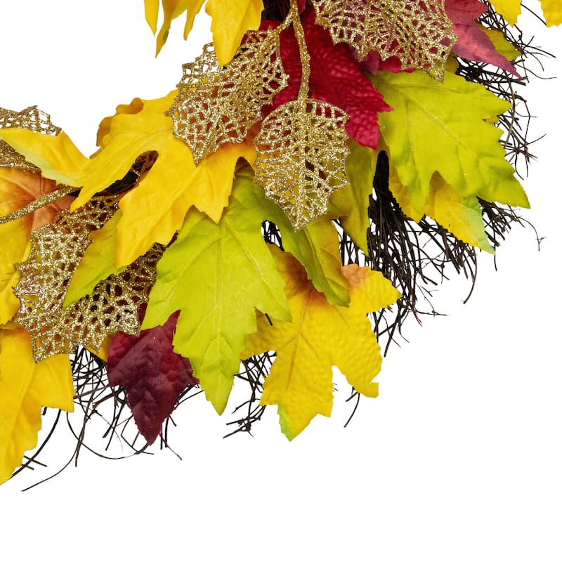 22" Autumn Harvest Maple Leaf Artificial Thanksgiving Floral Wreath - Unlit