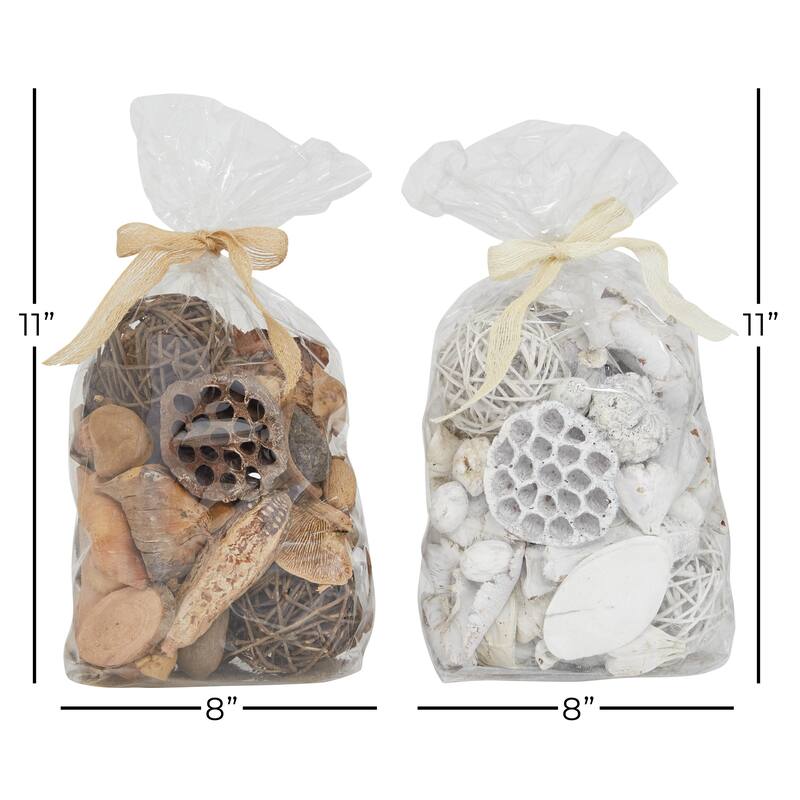 Brown Wood Handmade Orbs & Vase Filler with Varying Designs (Set of 2)