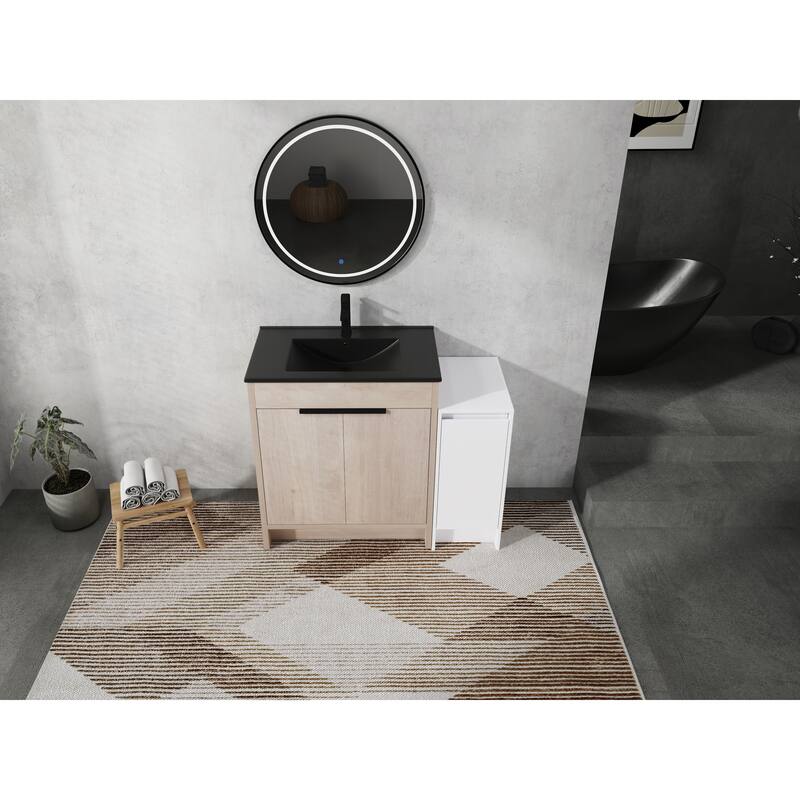 72" Freestanding Bathroom Vanity Set with Adjustable Storage Cabinets, Black Ceramic Sink