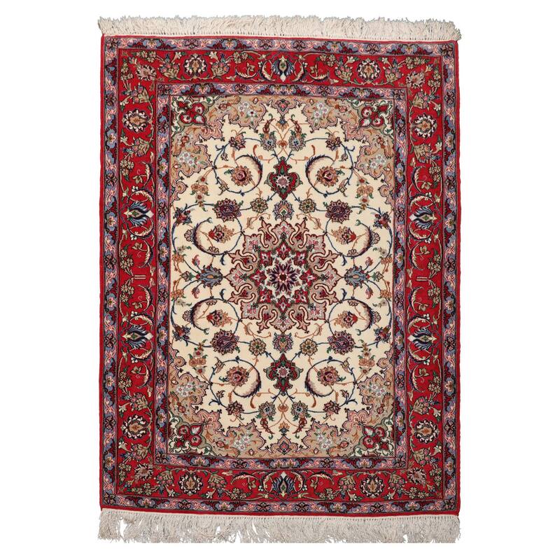 3'8''x5'4'' Hand Knotted Wool Ivory Isfahan Traditional 400 KPSI Rug - 3' 8'' x 5' 4'' - 3' 8'' x 5' 4''