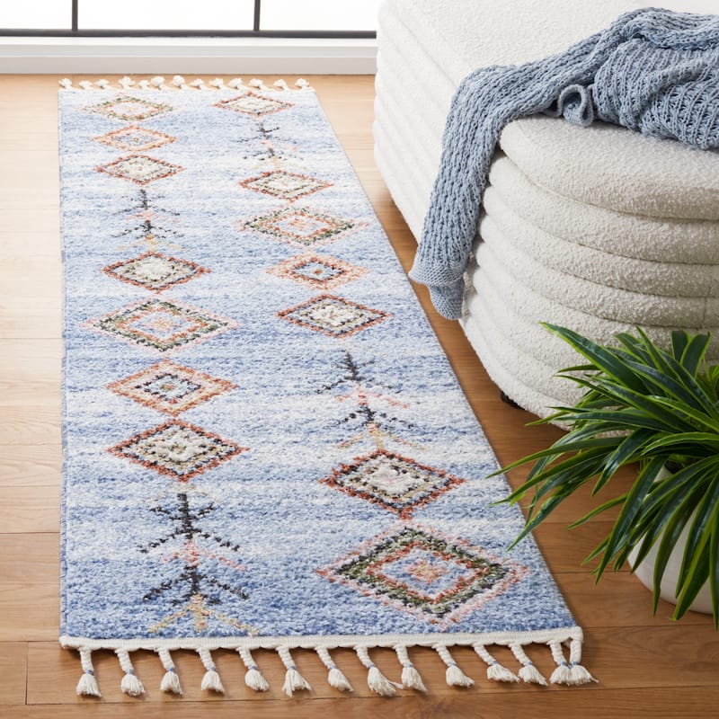 SAFAVIEH Chapel Charrie Moroccan Boho Rug - 2'2" x 8' Runner - Blue/Beige