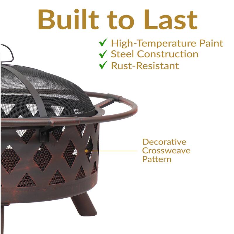 30" Fire Pit Steel with Bronze FInish Crossweave with Spark Screen