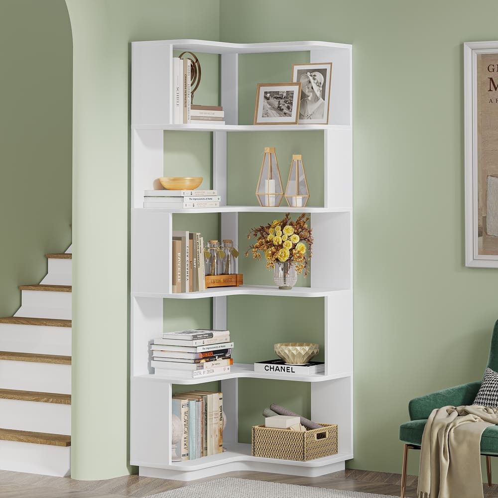 6-Tier Corner Bookshelf, Modern Bookcases for Home Office, Living Room - 23.62" D x 23.62" W × 64.96" H