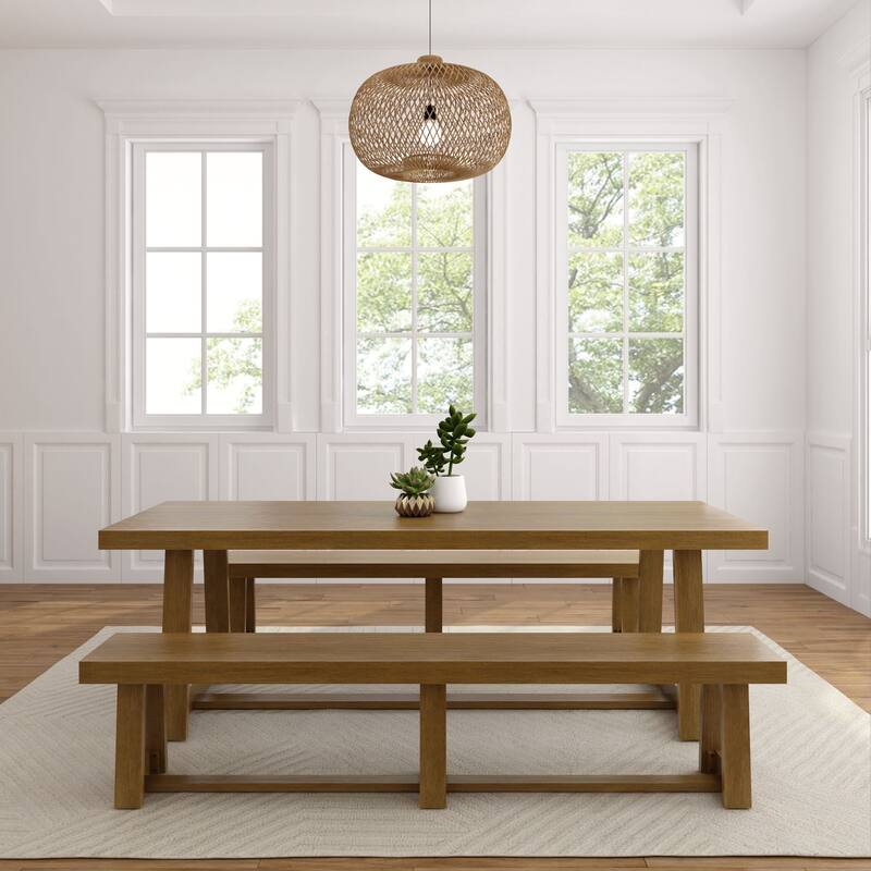 Plank and Beam 94" Classic Solid Wood Conference Dining Table and Benches