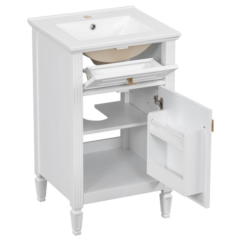 20-Inch Vanity with Sink, Solid Wood Legs,Adjustable Shelf, Tilt-Out Drawer, Zinc Alloy Knobs,Modern Freestanding Cabinet