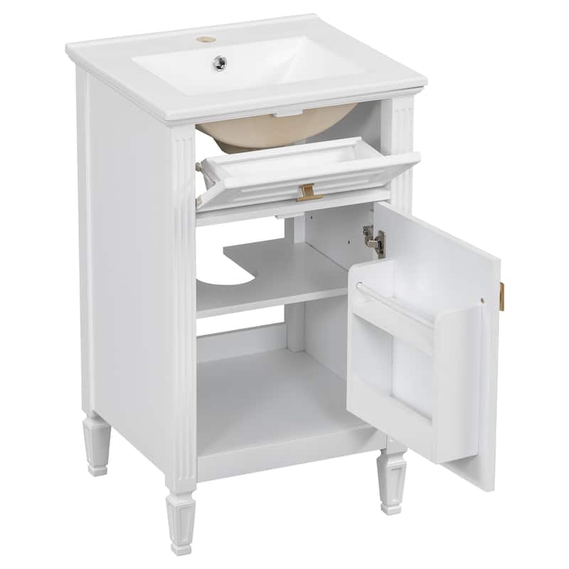 20 Inch Freestanding Cabinet Bathroom Vanity with Sink,Tilt-Out Drawer
