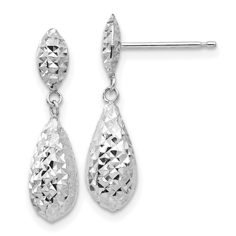 Curata 14k White Gold Sparkle Cut Puff Teardrop Guardian Angel Earrings - 22x6mm