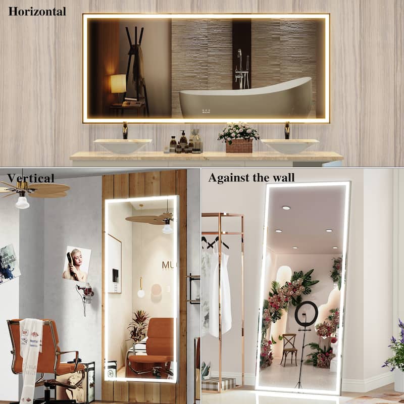 Oversized LED Bathroom Wall Mounted Mirror with Aluminium Frame